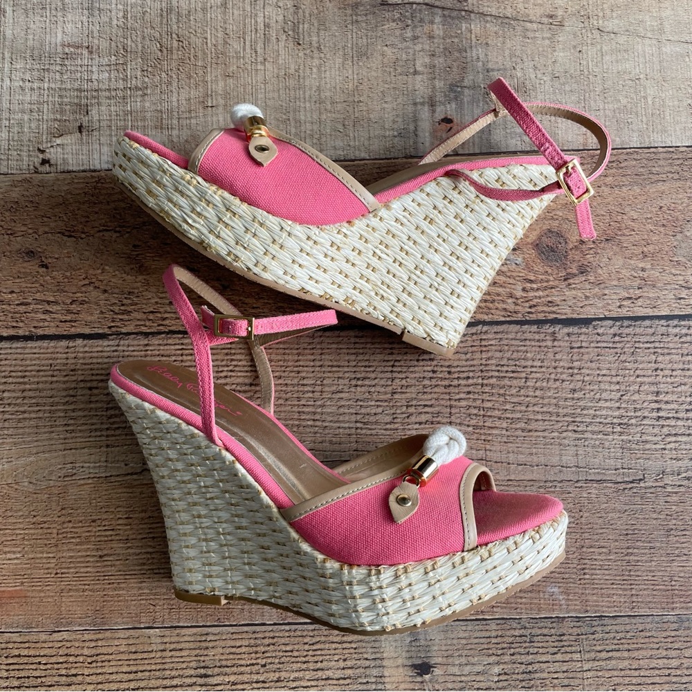 Lilly Pulitzer Just a Little Knotty Nautical Platfrom Espadrille Wedge Shoes 8